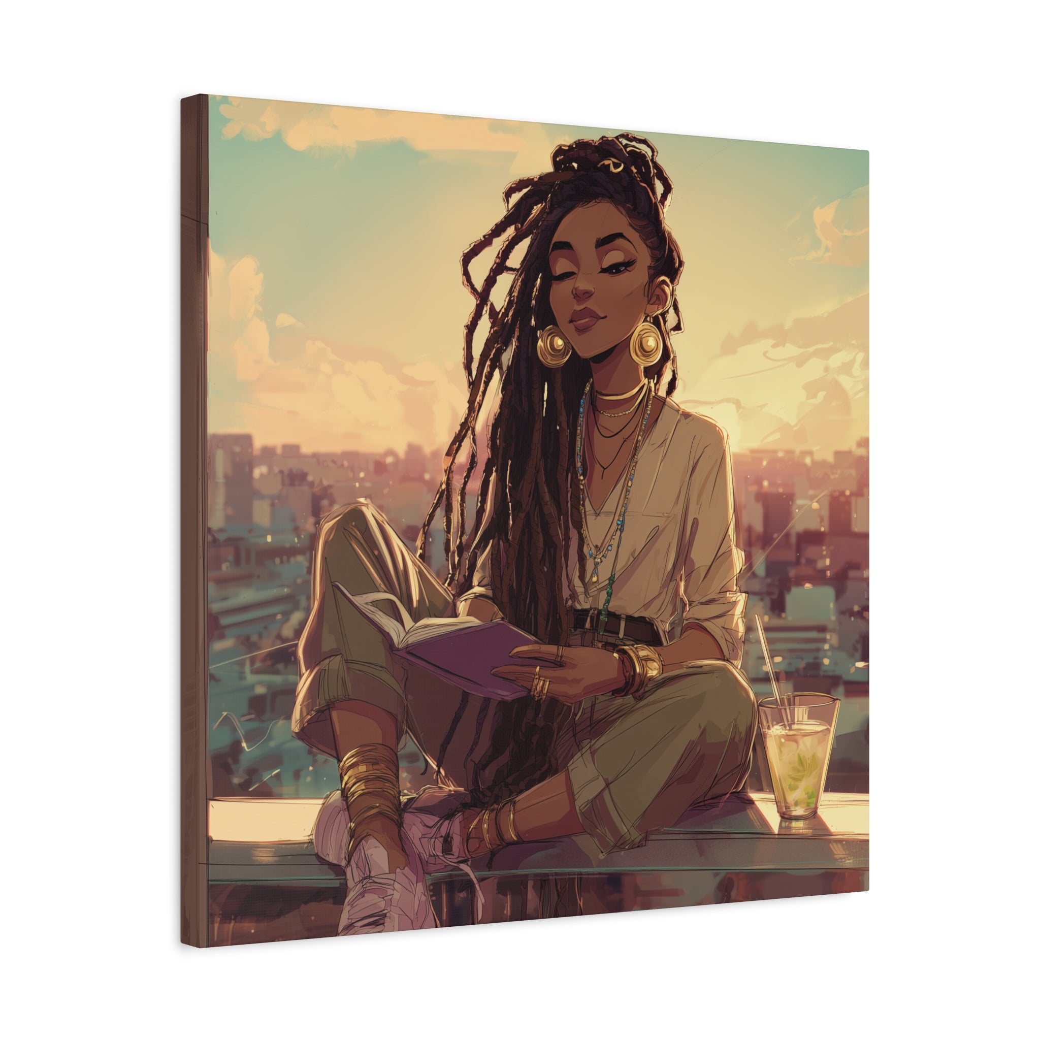 Woman with Dreads Reading by Window Canvas