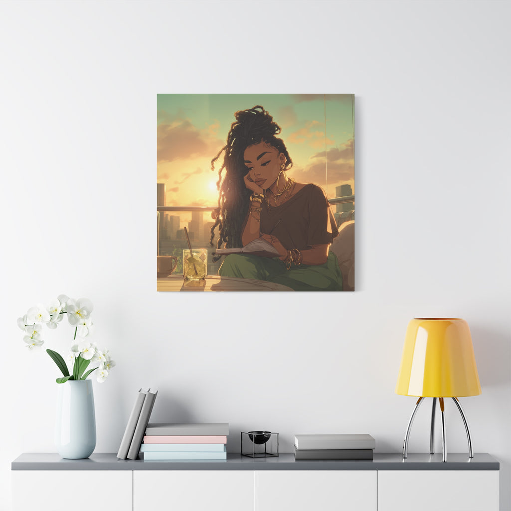 Sunset Reading Woman Matte Canvas