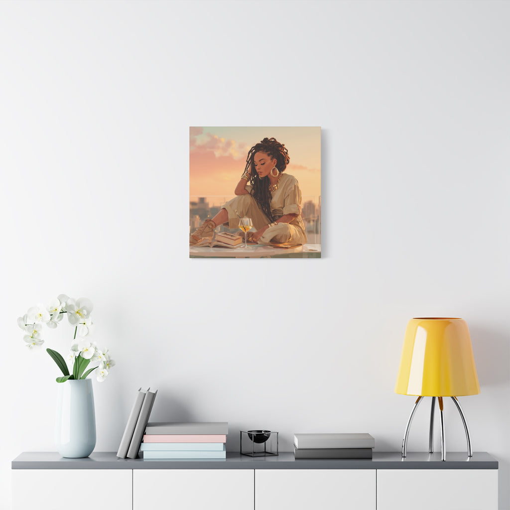 Relaxed Woman Reading Rooftop Canvas