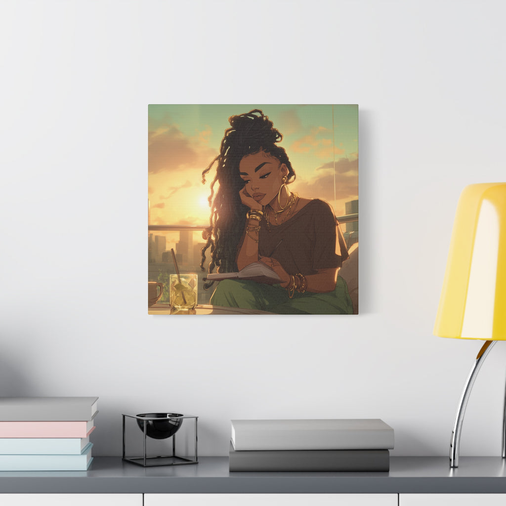 Sunset Reading Woman Matte Canvas