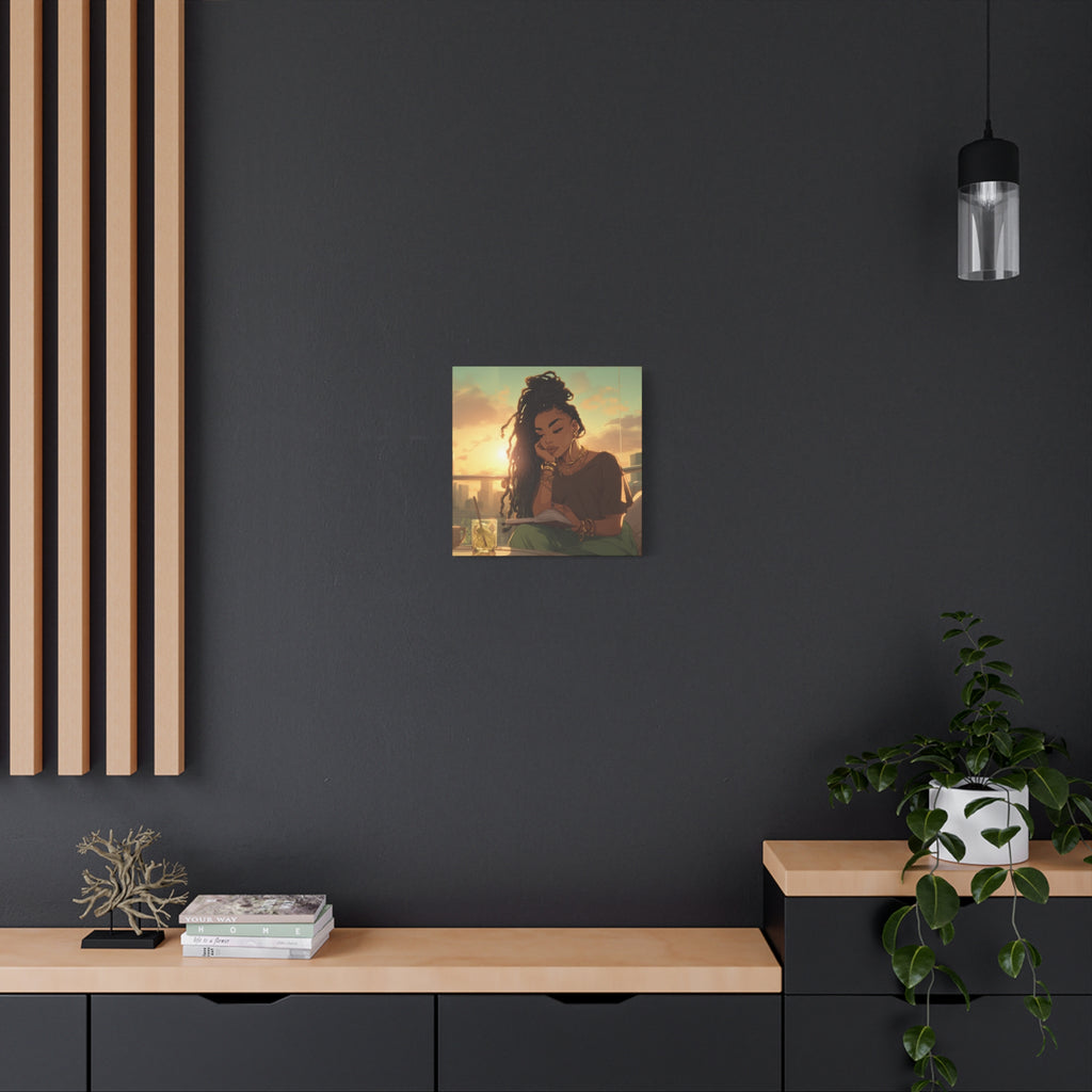 Sunset Reading Woman Matte Canvas