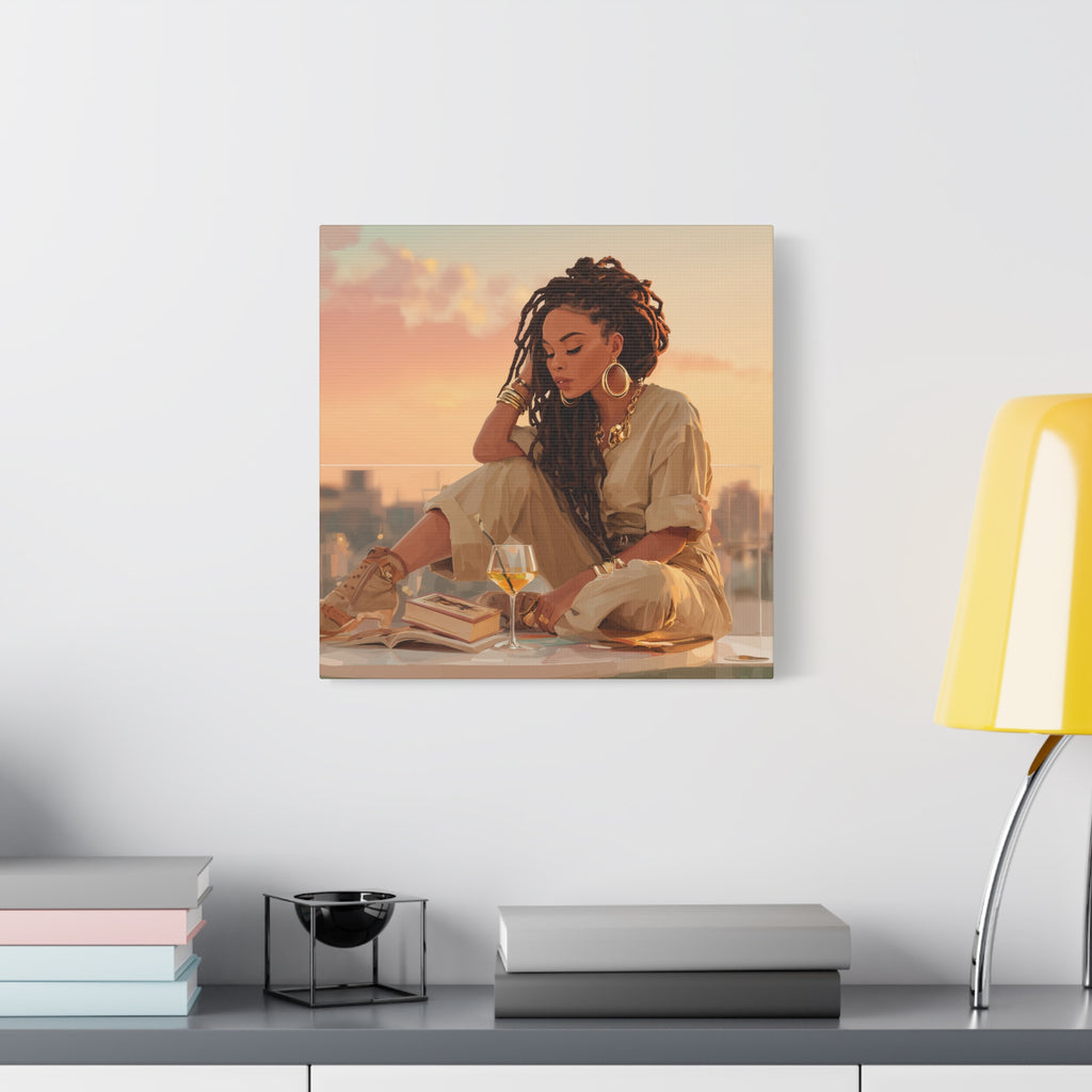 Relaxed Woman Reading Rooftop Canvas