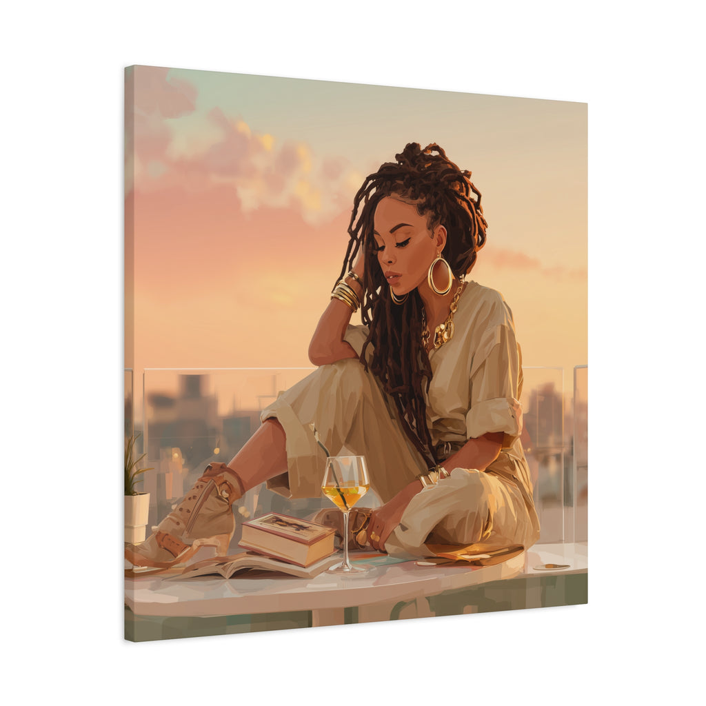 Relaxed Woman Reading Rooftop Canvas