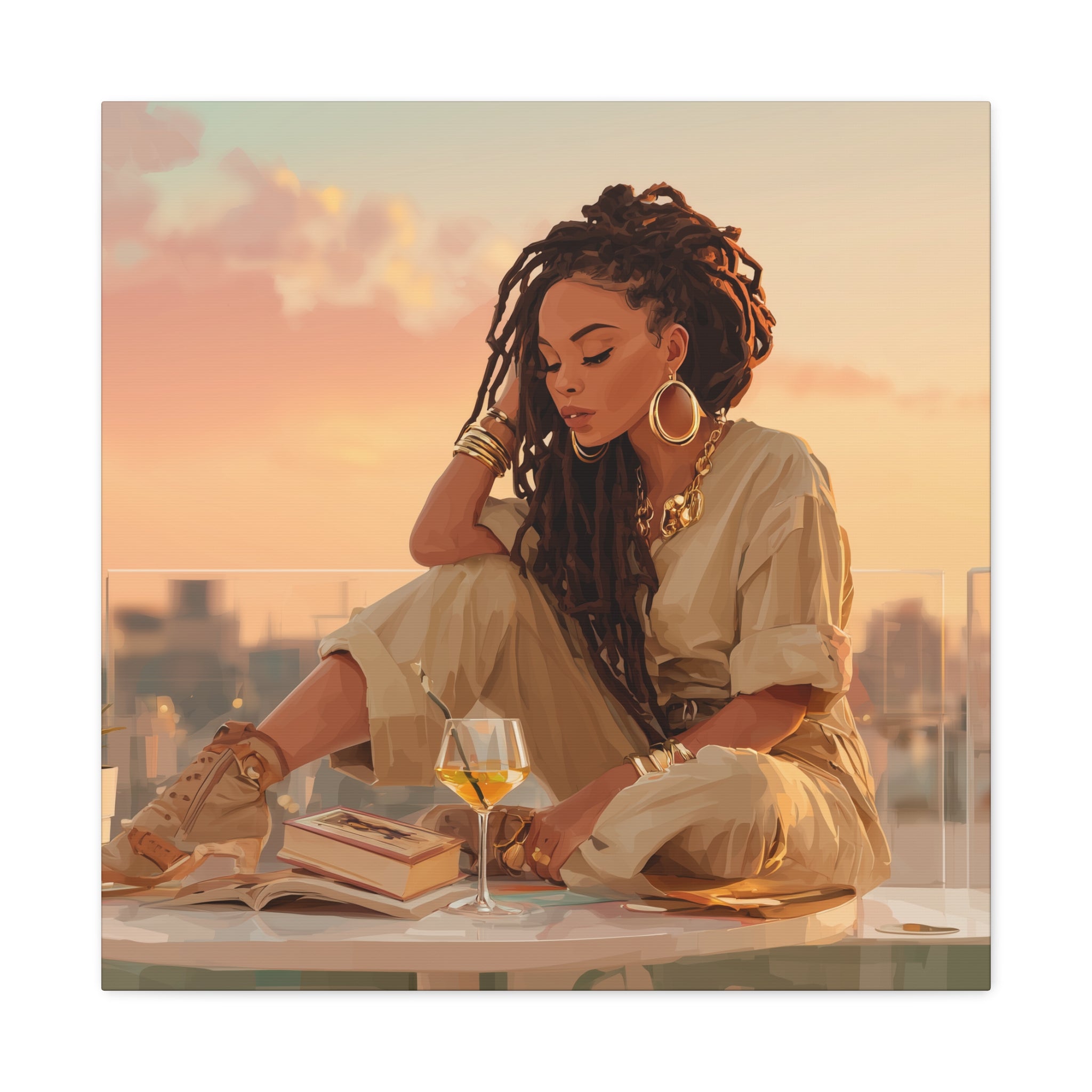 Relaxed Woman Reading Rooftop Canvas