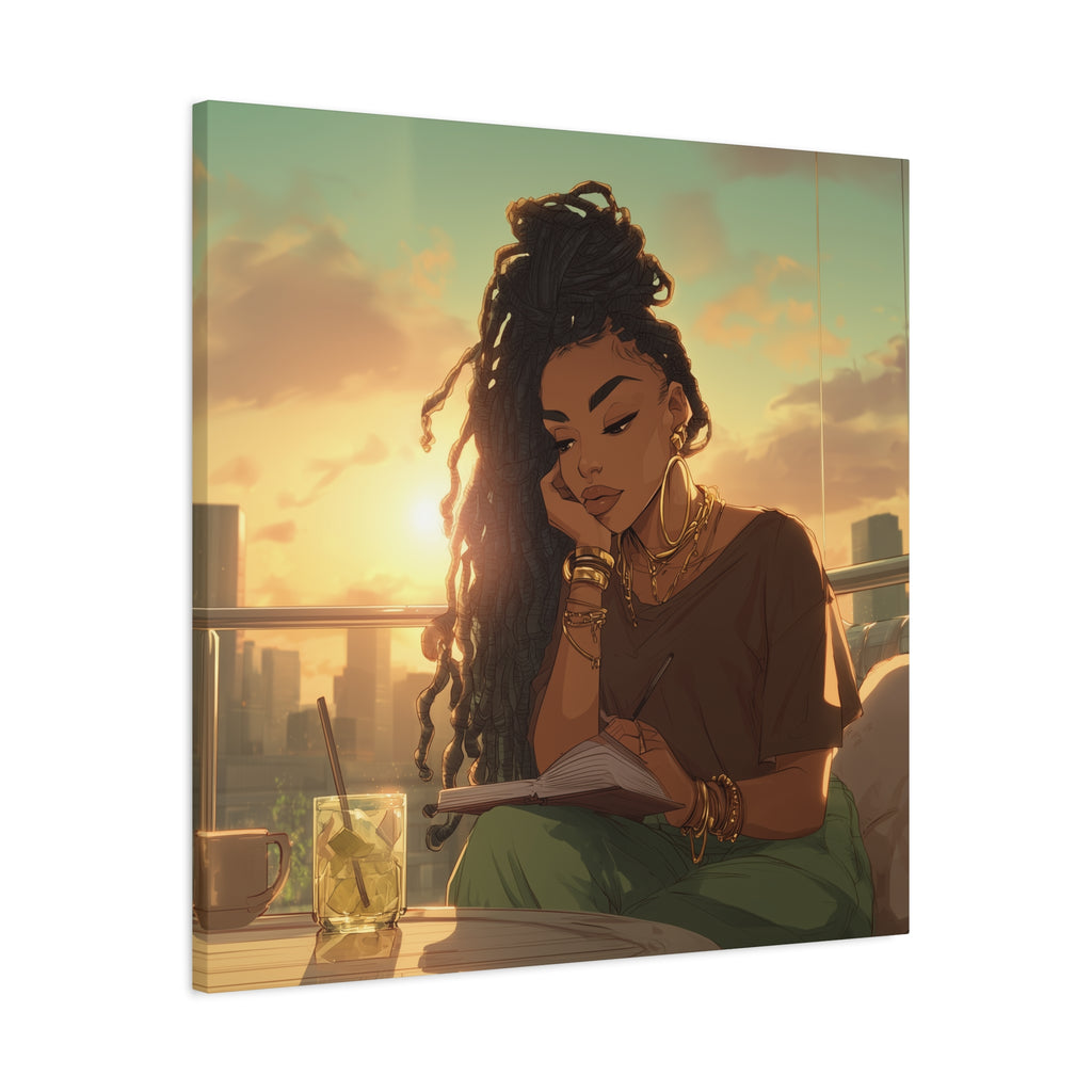 Sunset Reading Woman Matte Canvas