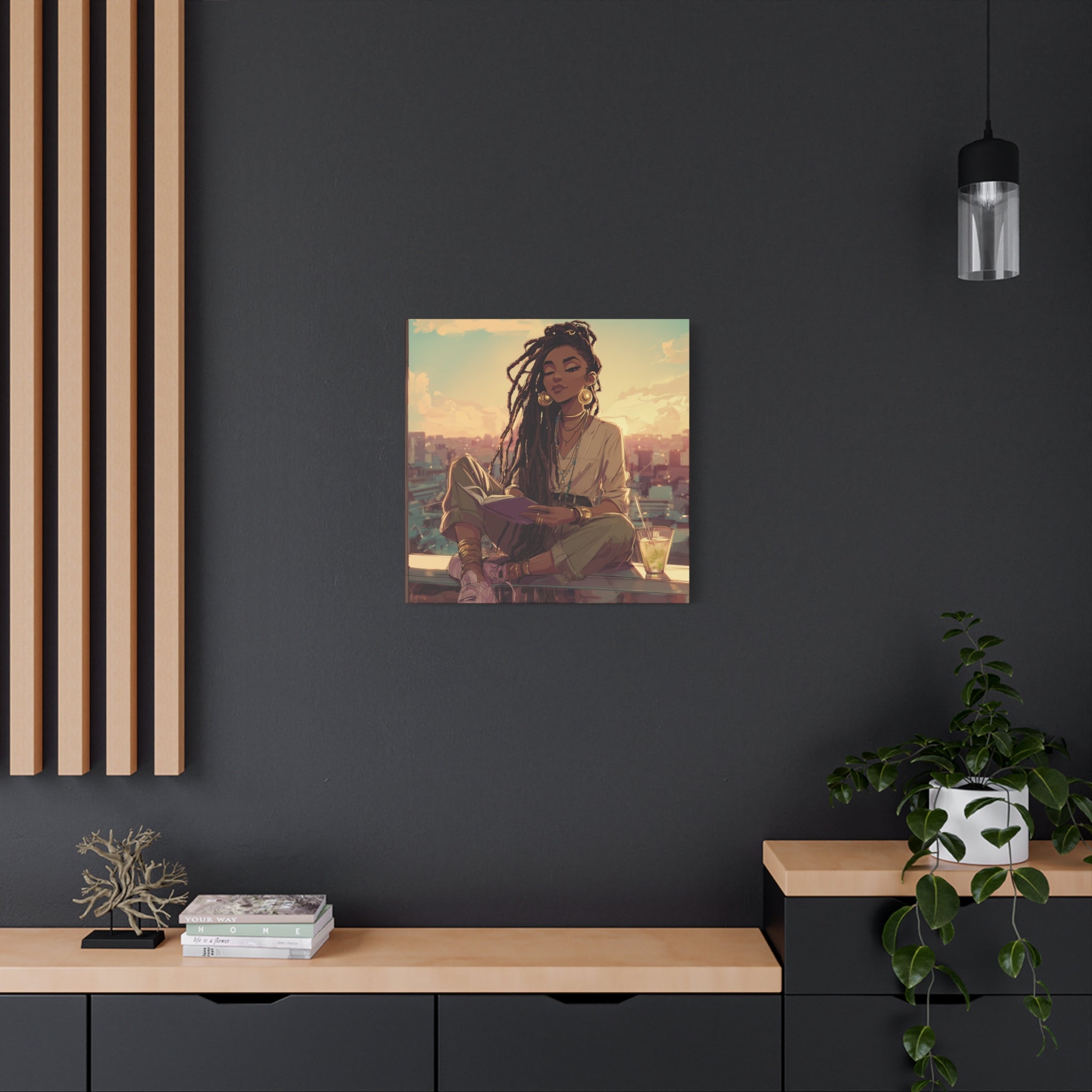 Woman with Dreads Reading by Window Canvas