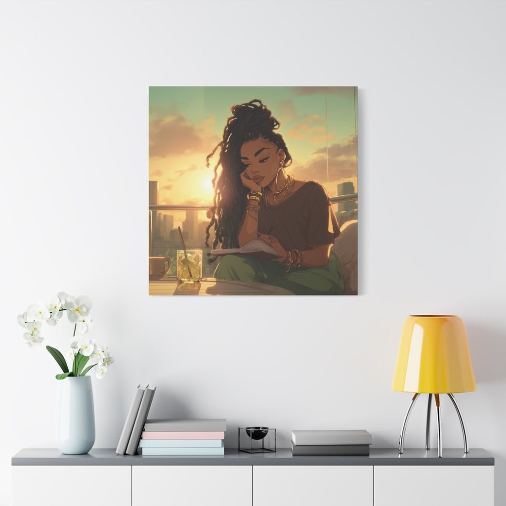 Sunset Reading Woman Matte Canvas