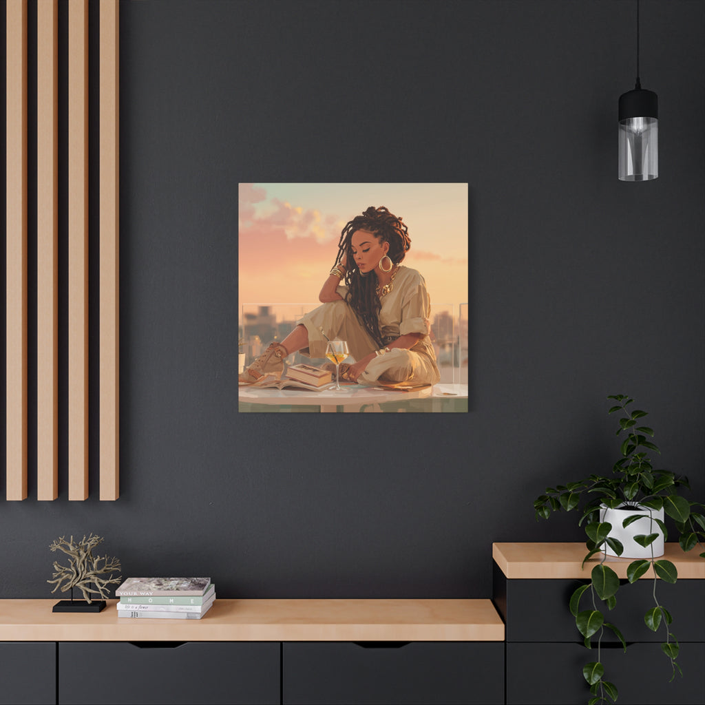 Relaxed Woman Reading Rooftop Canvas