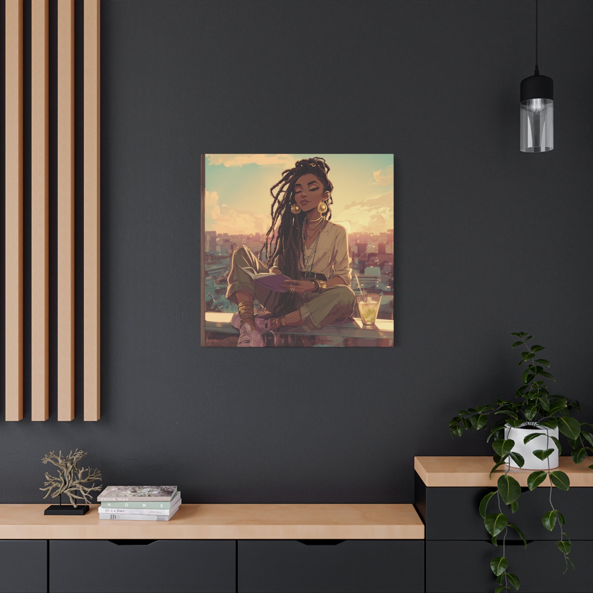 Woman with Dreads Reading by Window Canvas