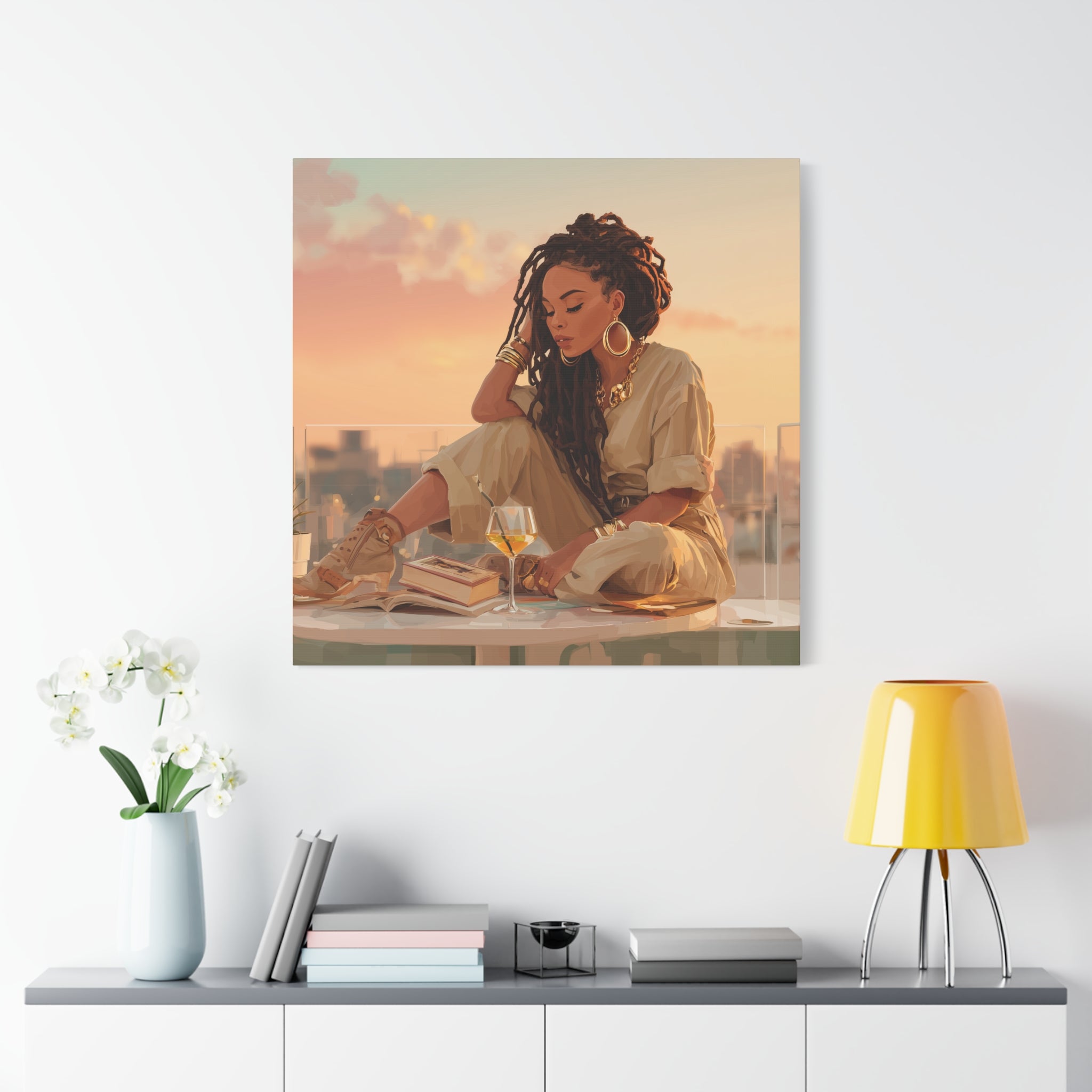 Relaxed Woman Reading Rooftop Canvas
