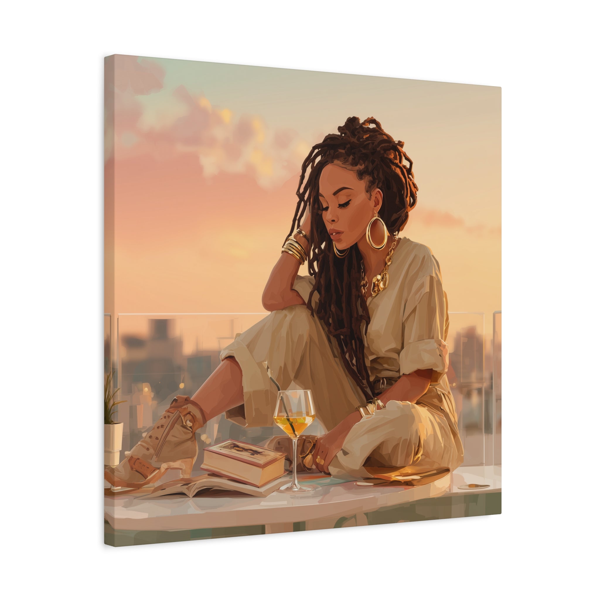 Relaxed Woman Reading Rooftop Canvas