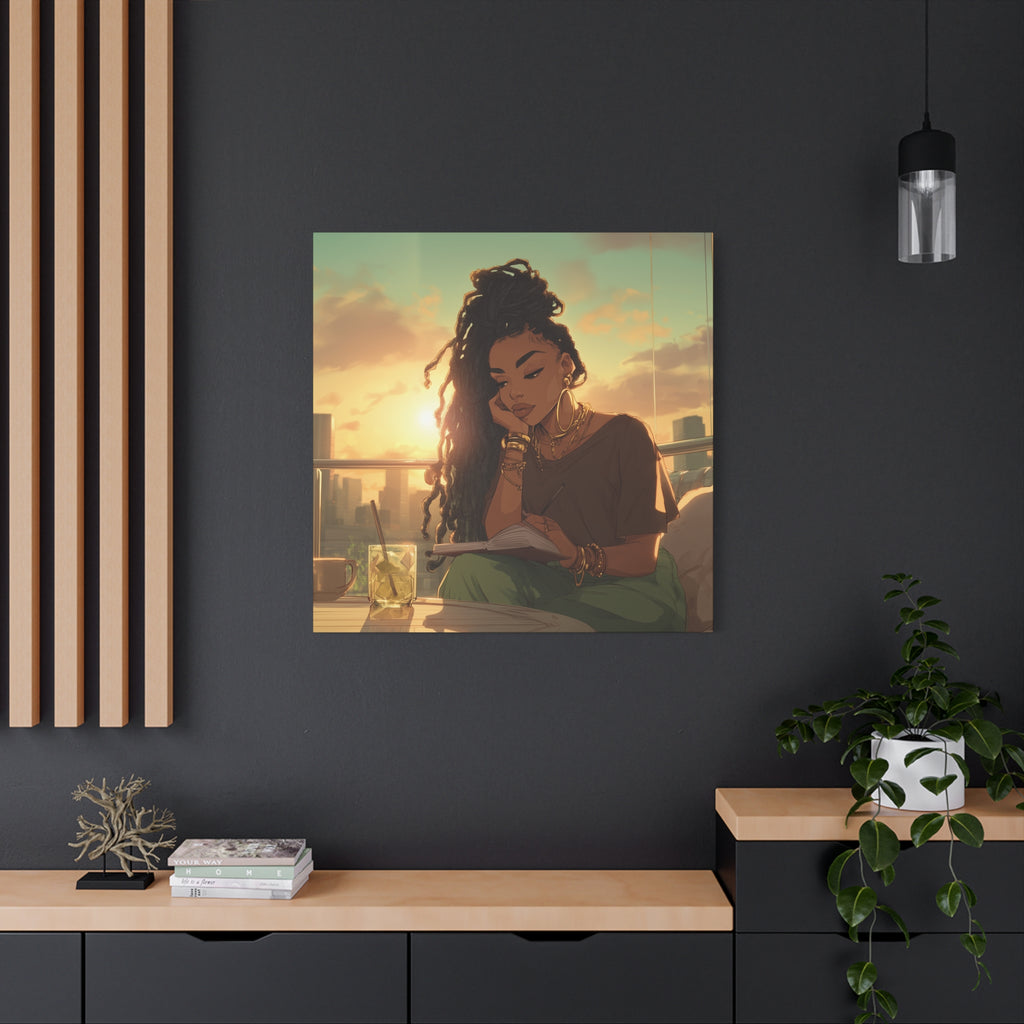 Sunset Reading Woman Matte Canvas