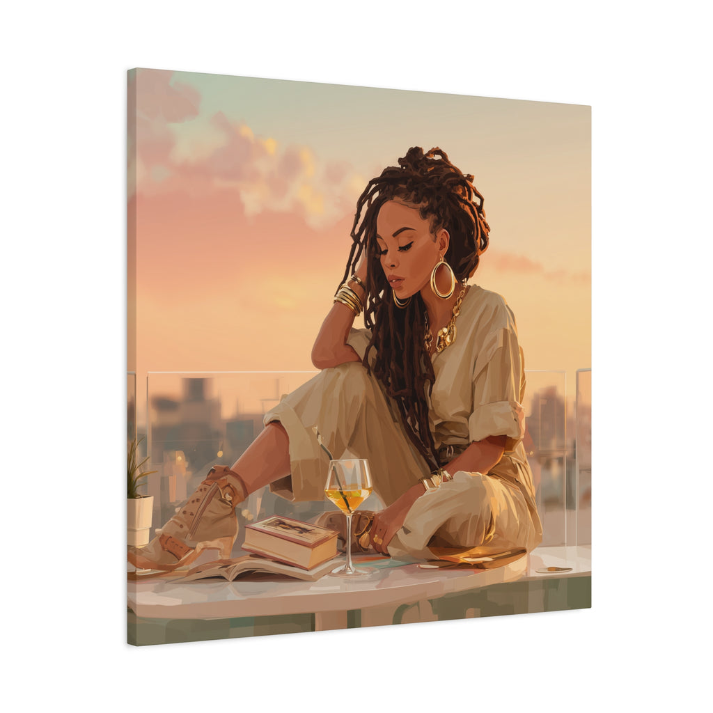 Relaxed Woman Reading Rooftop Canvas