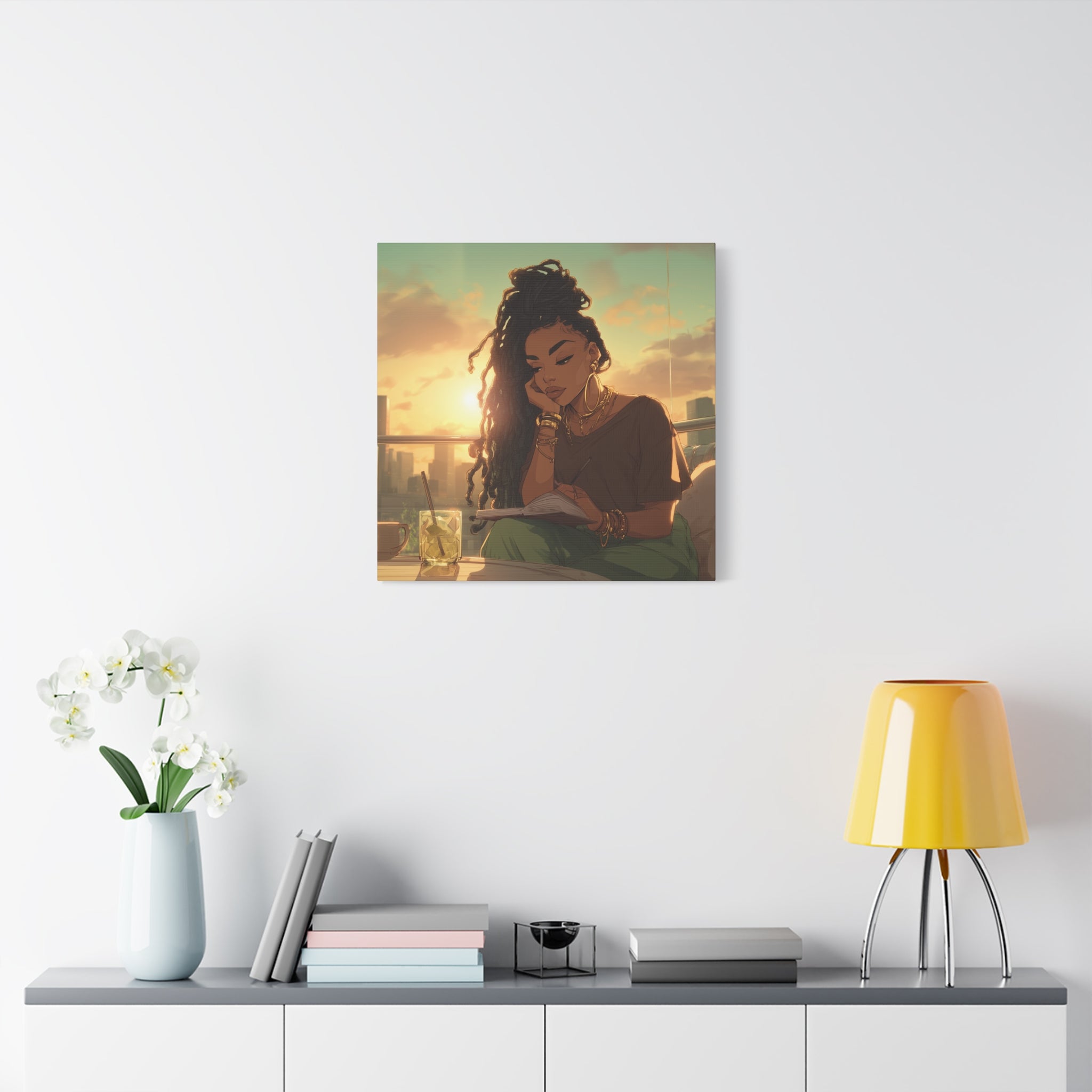Sunset Reading Woman Matte Canvas