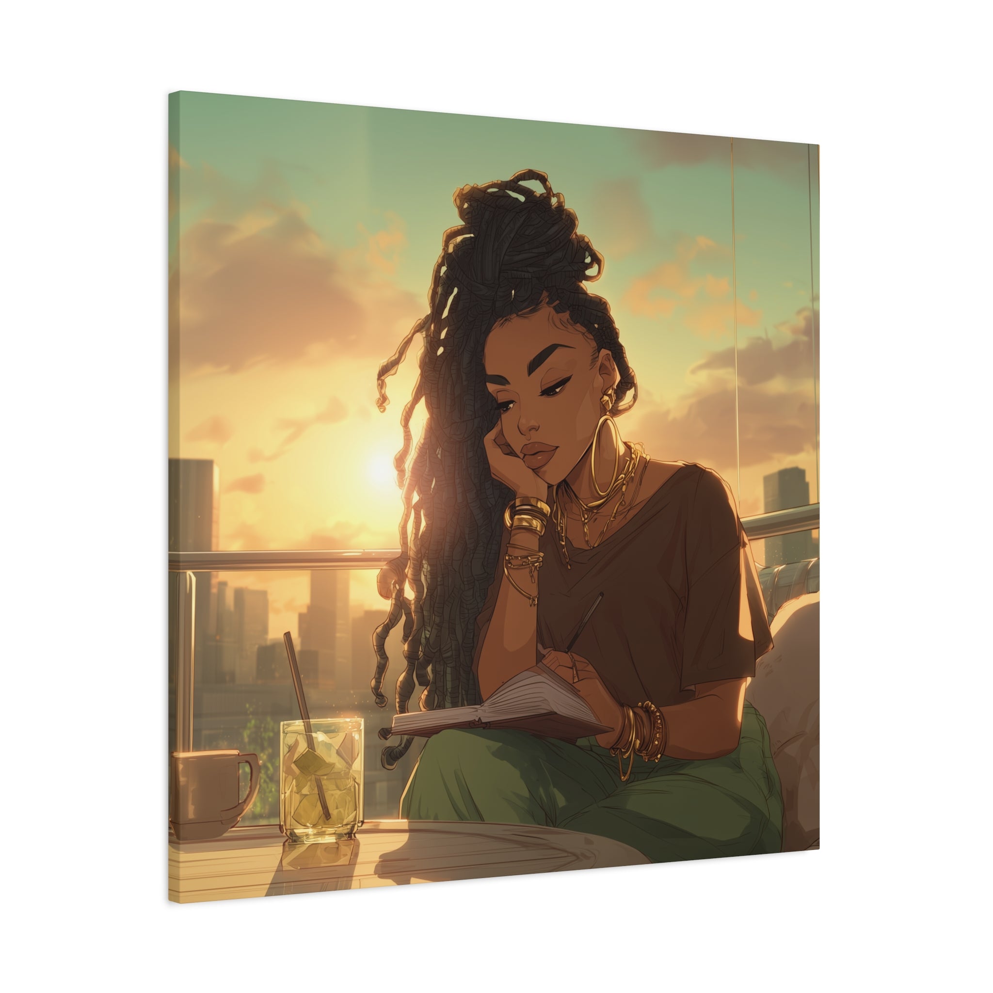 Sunset Reading Woman Matte Canvas