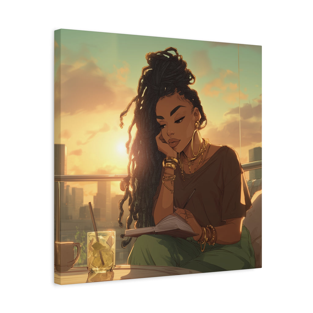 Sunset Reading Woman Matte Canvas