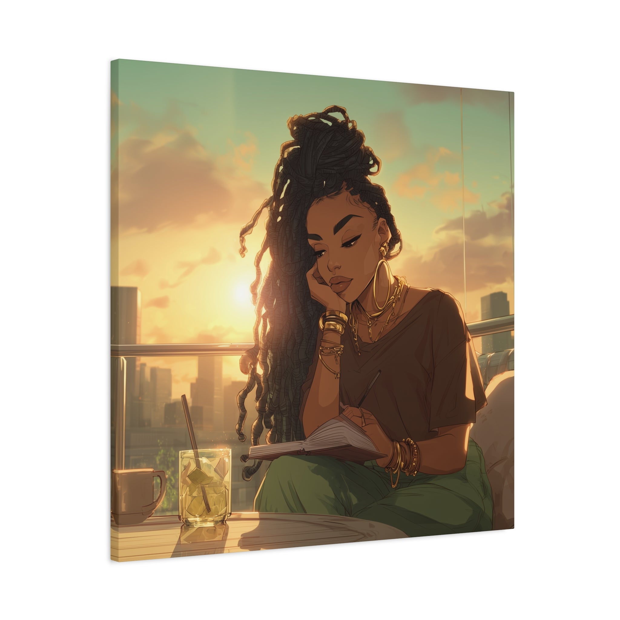 Sunset Reading Woman Matte Canvas