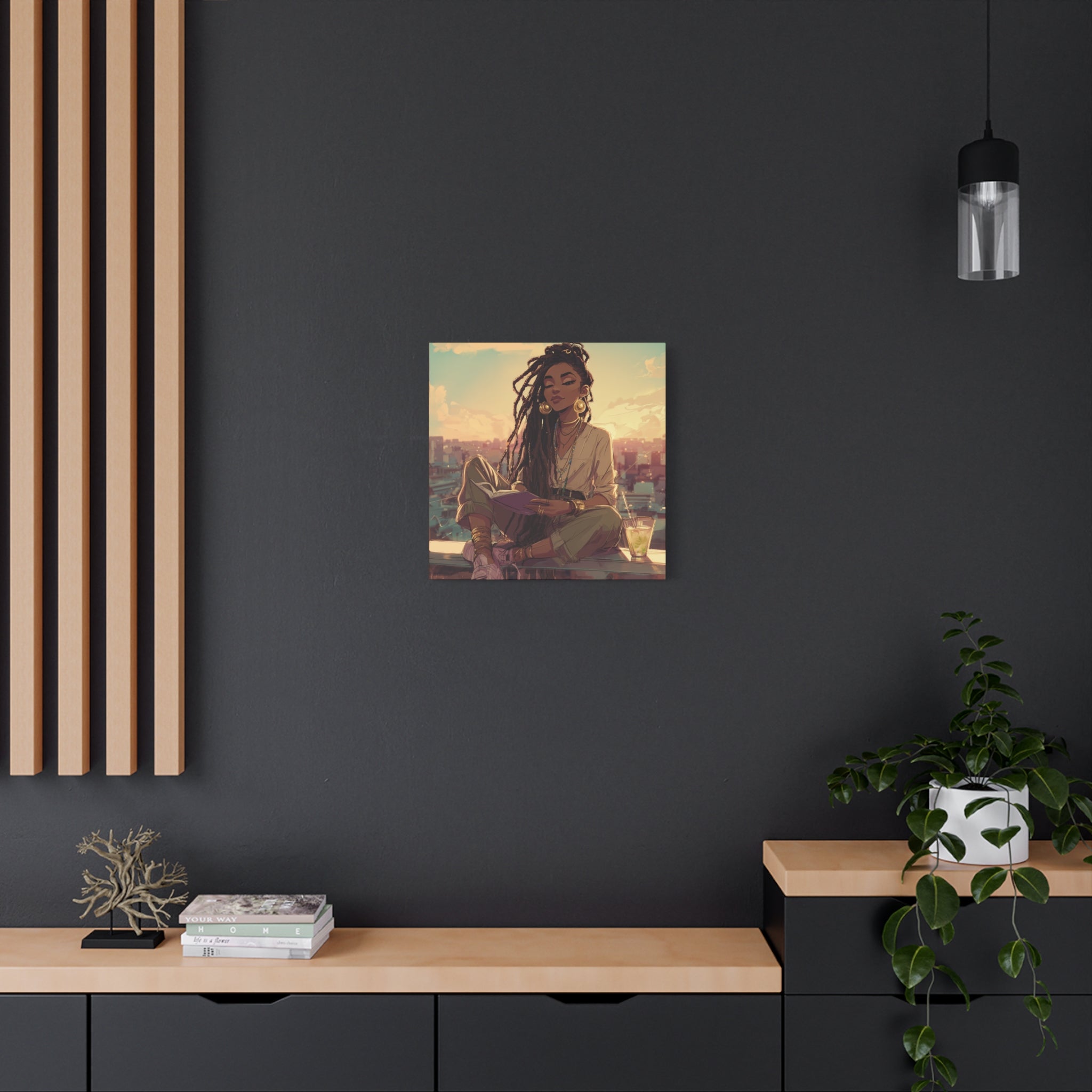 Woman with Dreads Reading by Window Canvas