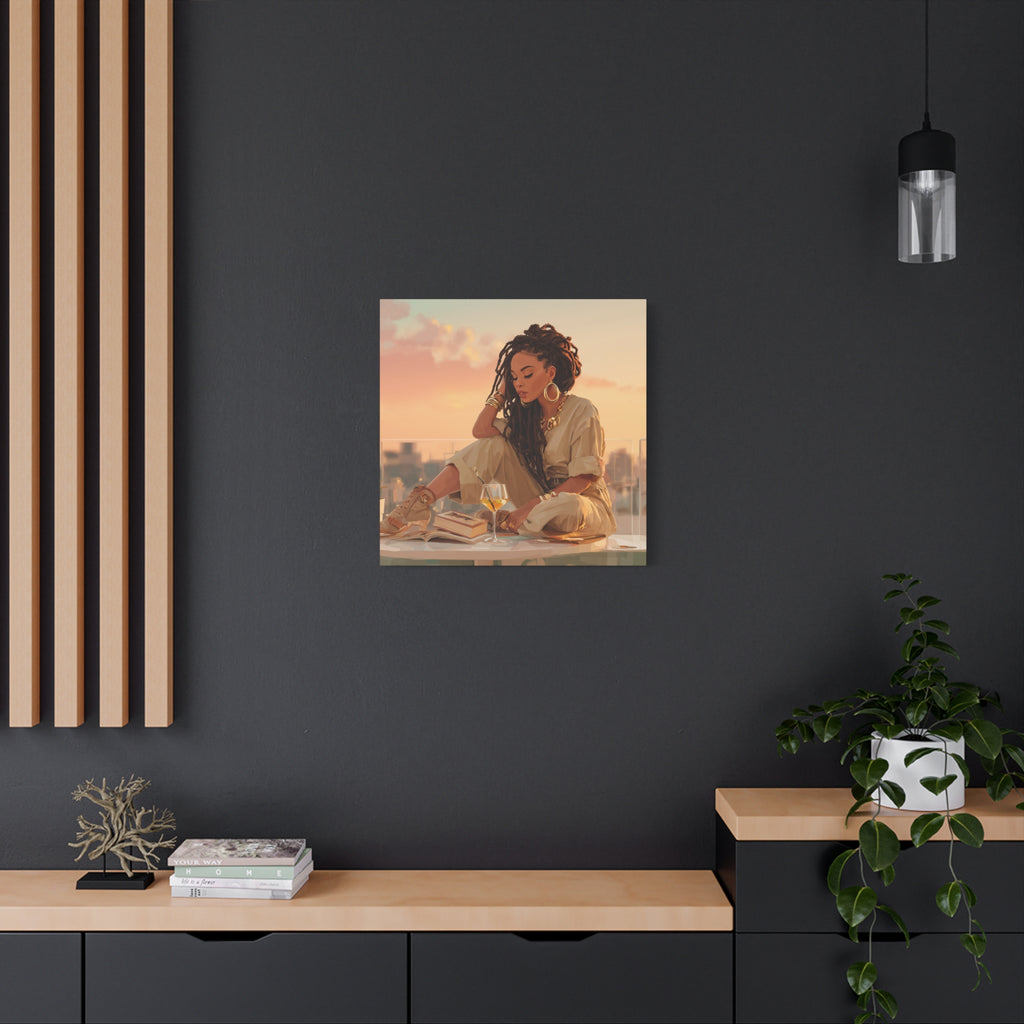 Relaxed Woman Reading Rooftop Canvas