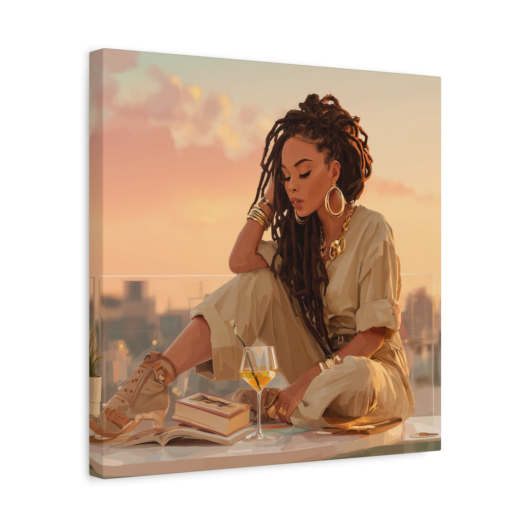 Relaxed Woman Reading Rooftop Canvas