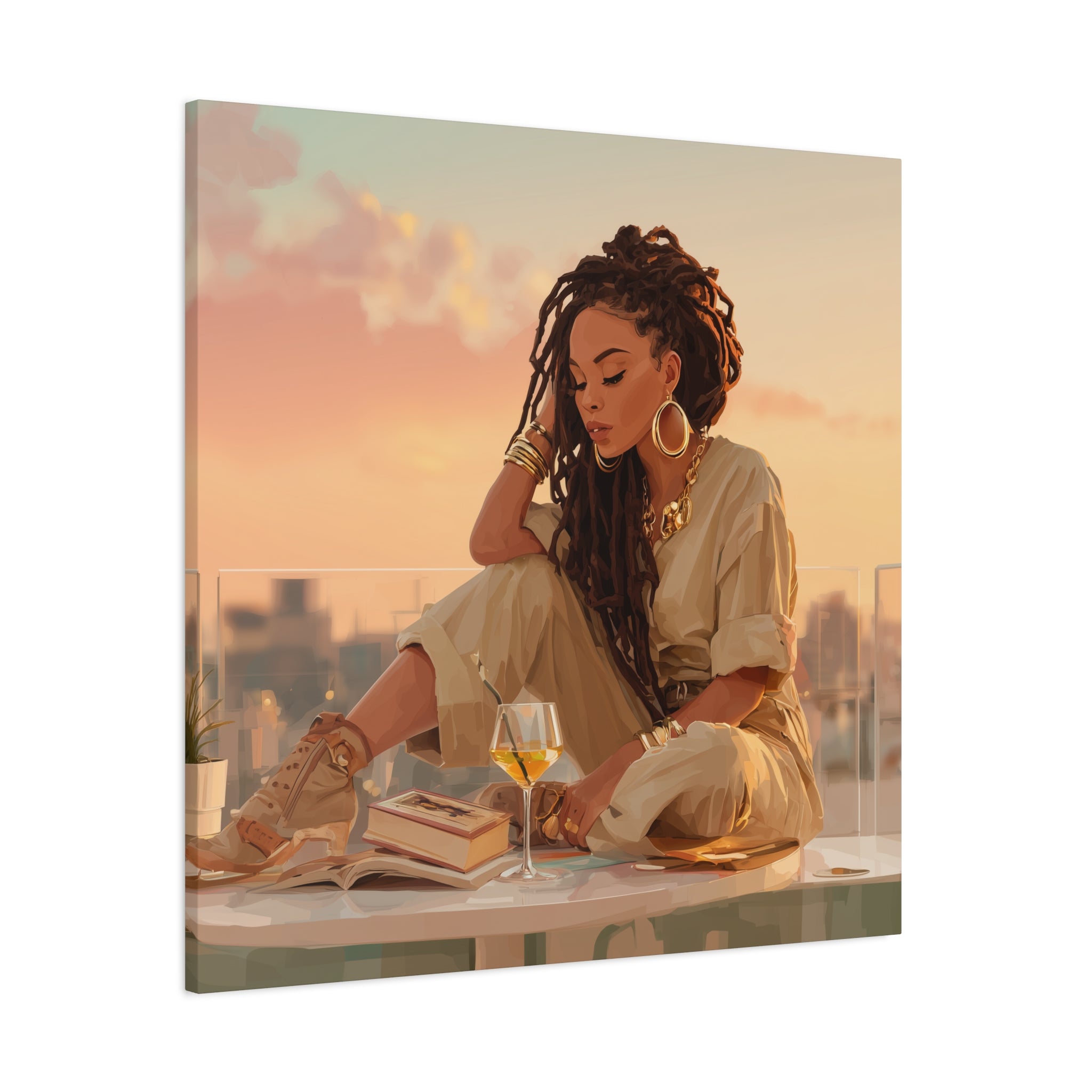 Relaxed Woman Reading Rooftop Canvas