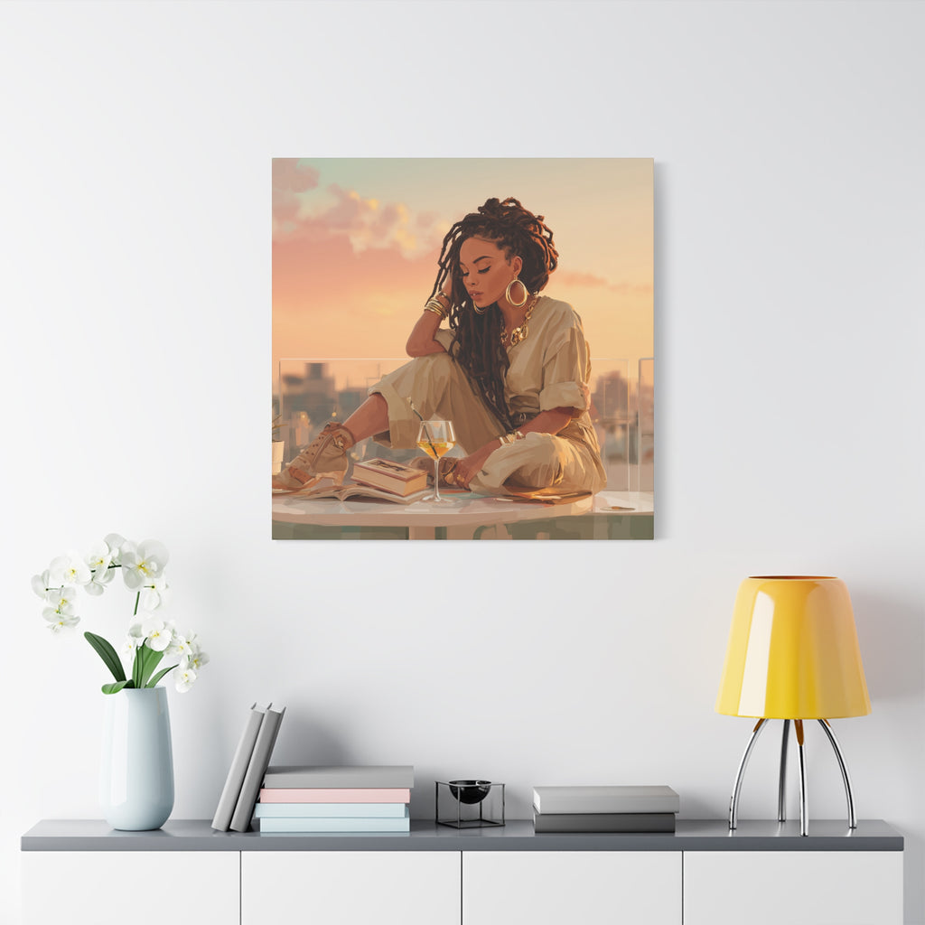 Relaxed Woman Reading Rooftop Canvas