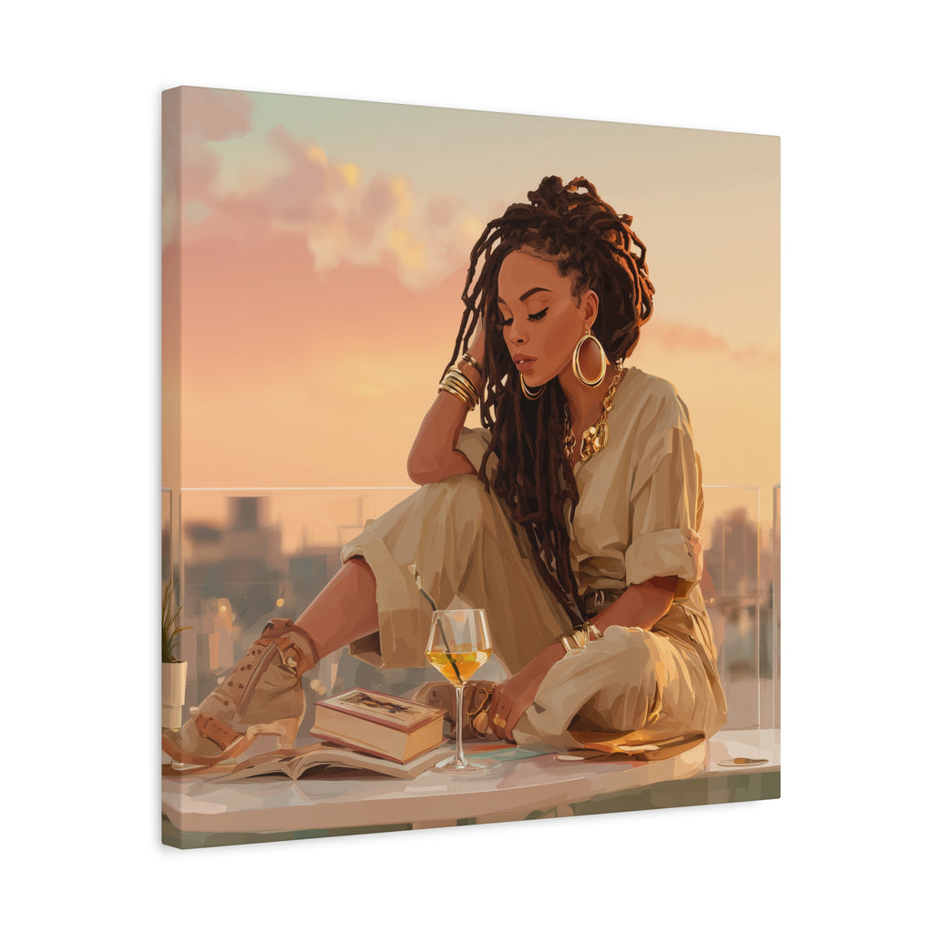 Relaxed Woman Reading Rooftop Canvas