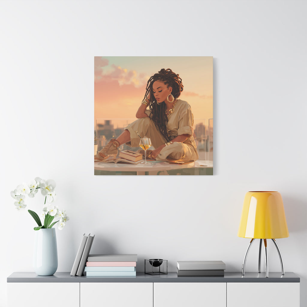 Relaxed Woman Reading Rooftop Canvas