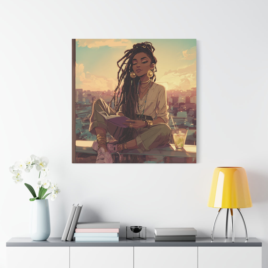 Woman with Dreads Reading by Window Canvas