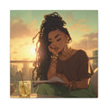 Sunset Reading Woman Matte Canvas