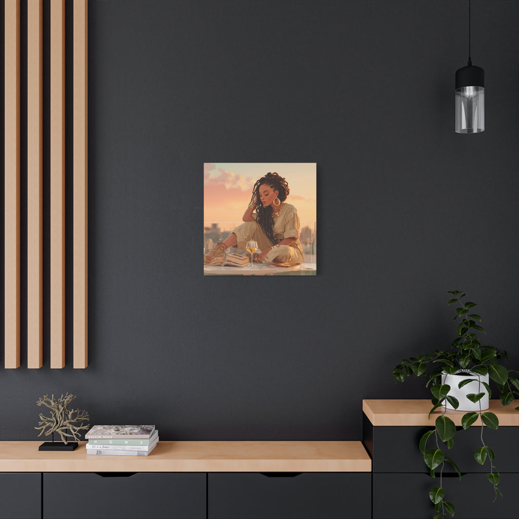 Relaxed Woman Reading Rooftop Canvas