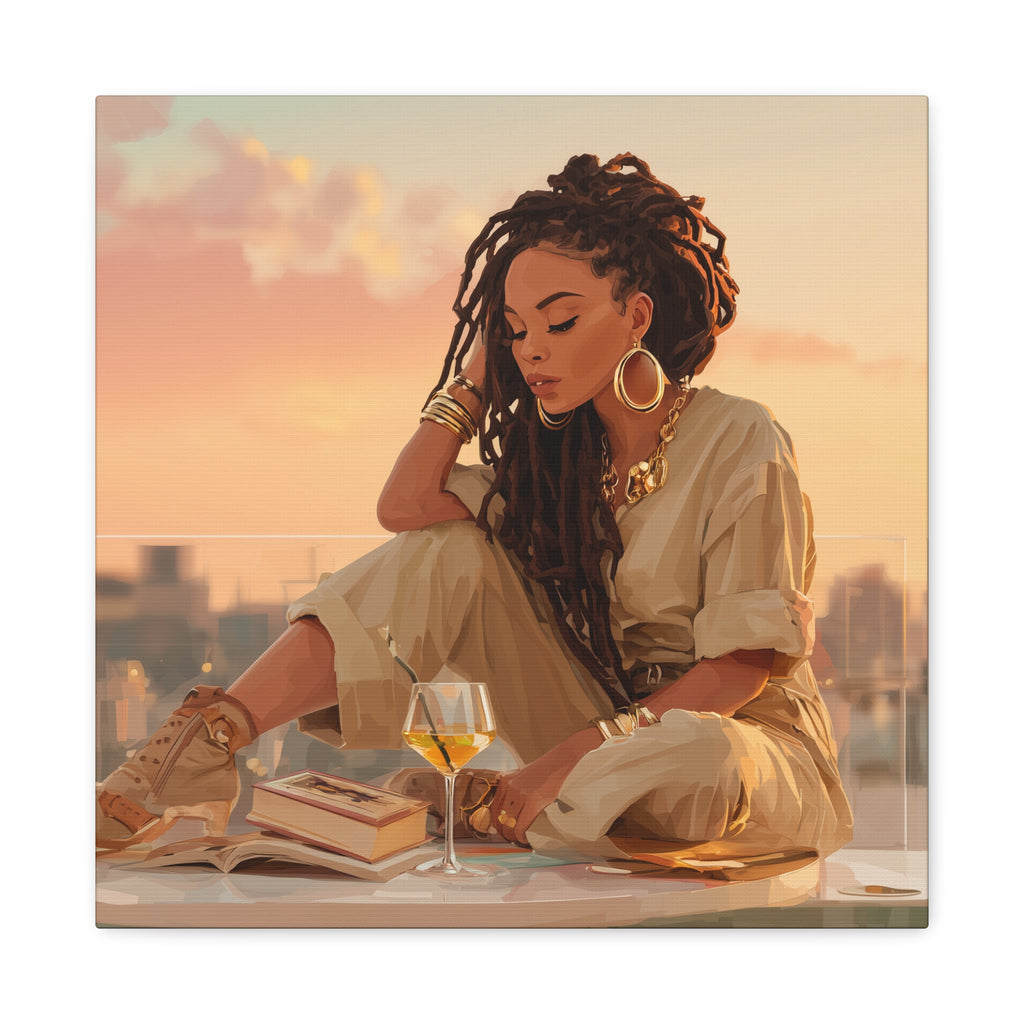 Relaxed Woman Reading Rooftop Canvas