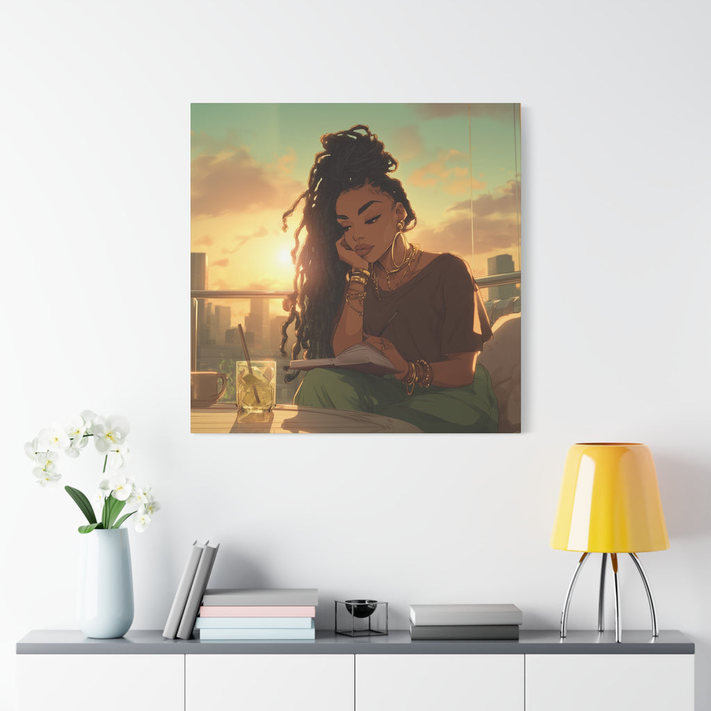 Sunset Reading Woman Matte Canvas