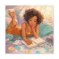 Curly-Haired Woman Journaling Canvas