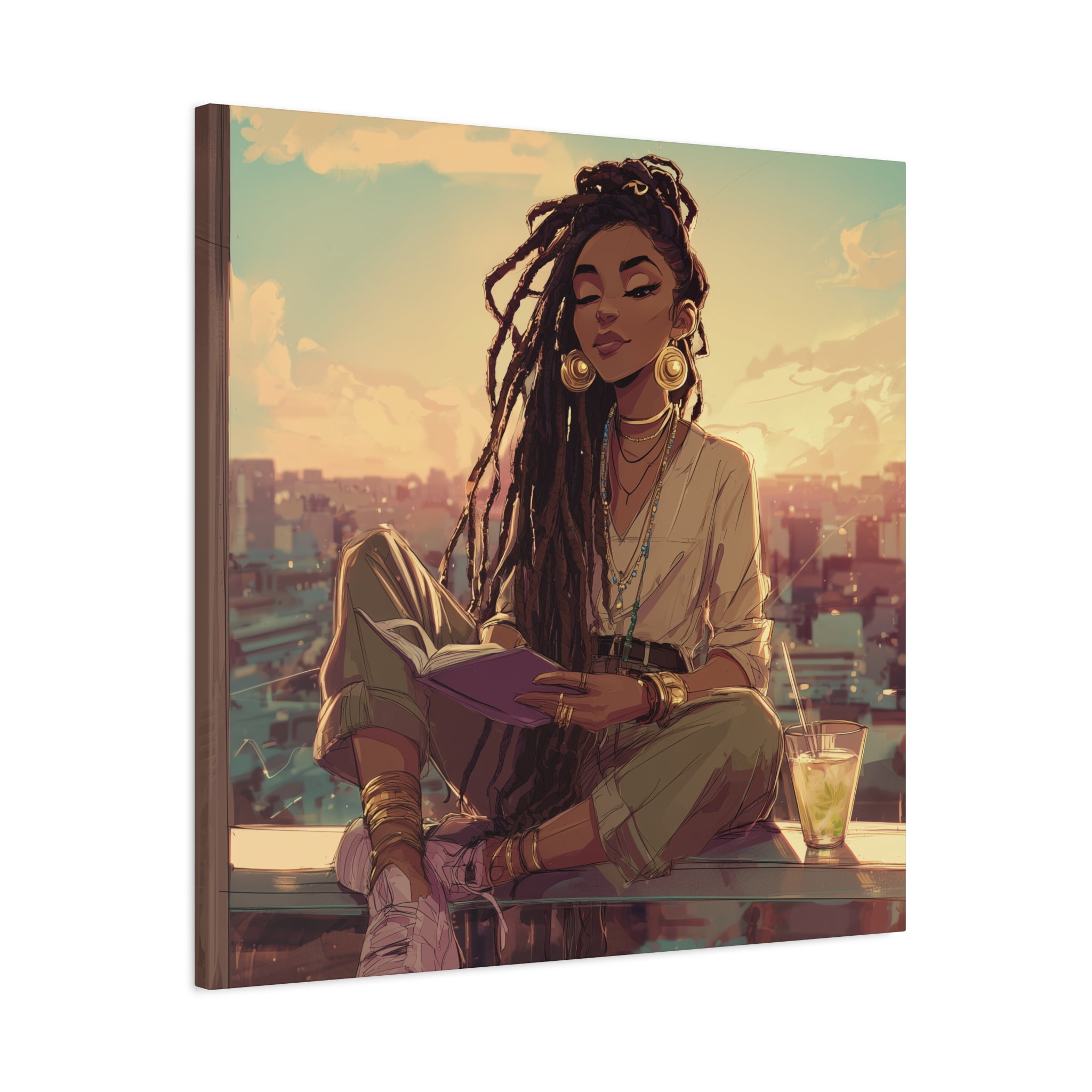Woman with Dreads Reading by Window Canvas