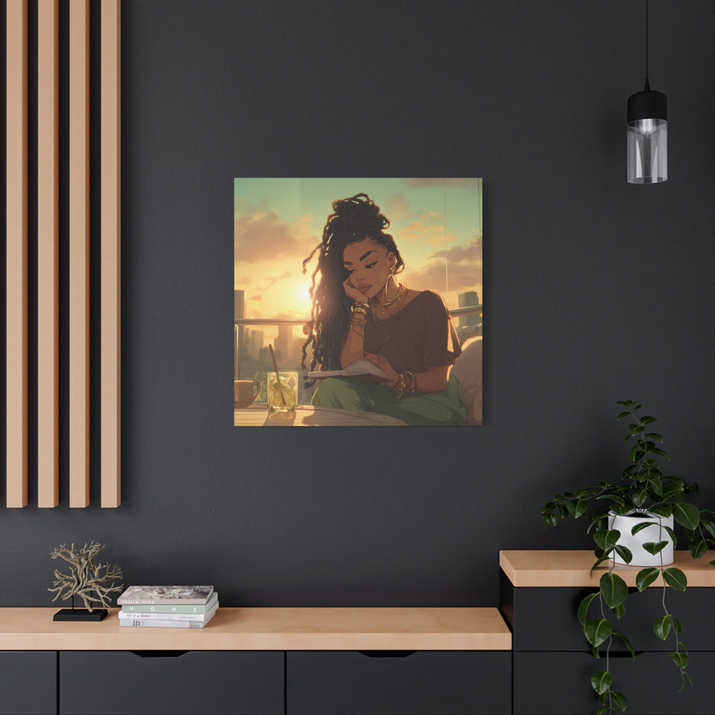 Sunset Reading Woman Matte Canvas