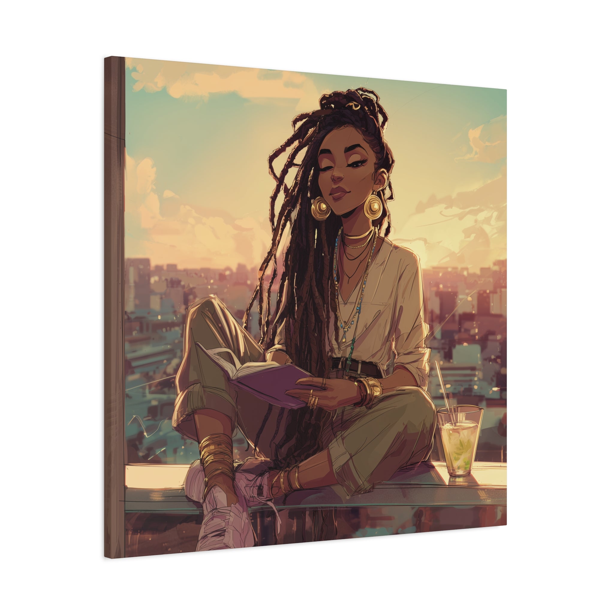 Woman with Dreads Reading by Window Canvas