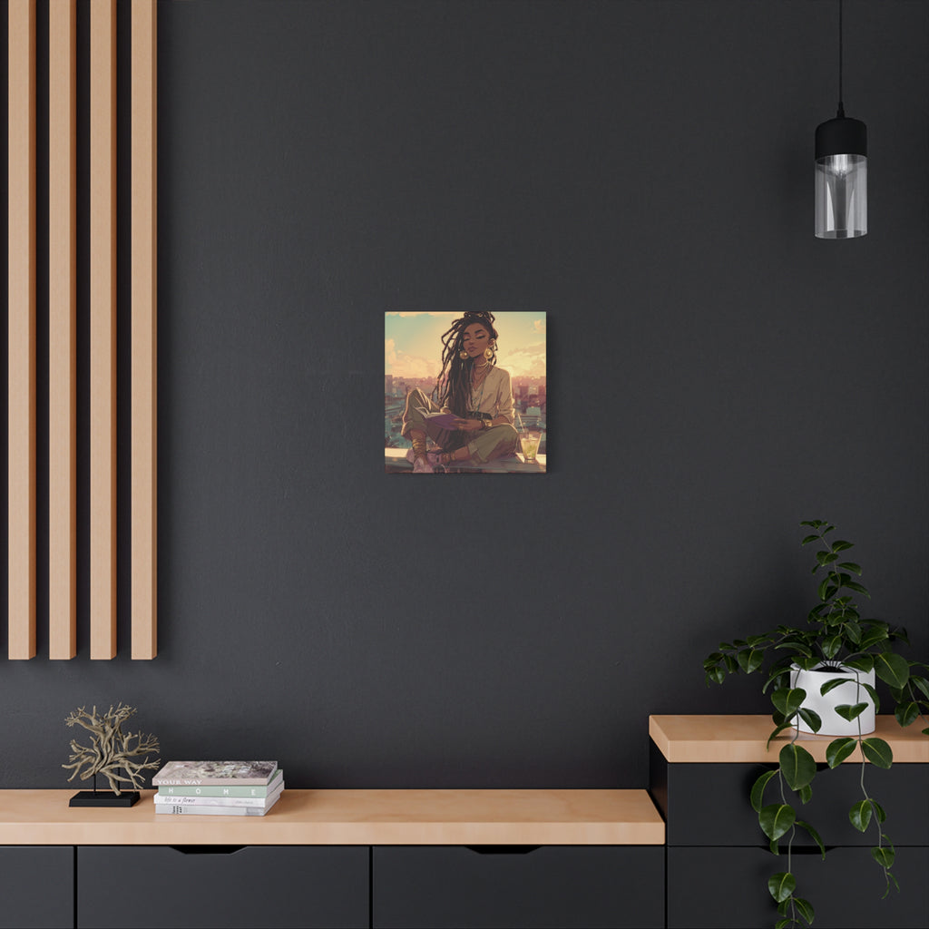 Woman with Dreads Reading by Window Canvas
