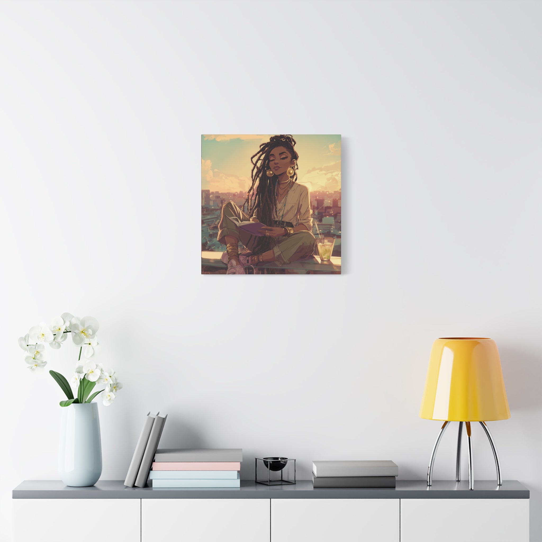 Woman with Dreads Reading by Window Canvas