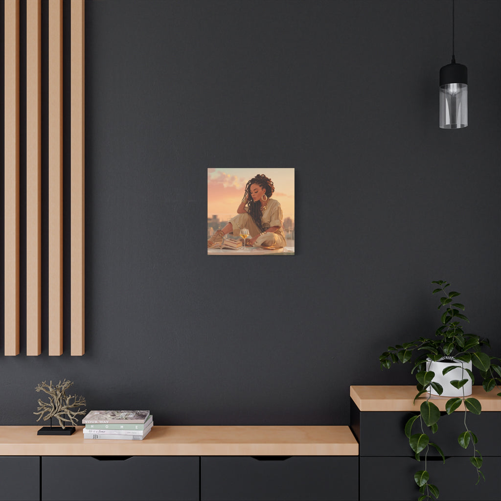 Relaxed Woman Reading Rooftop Canvas