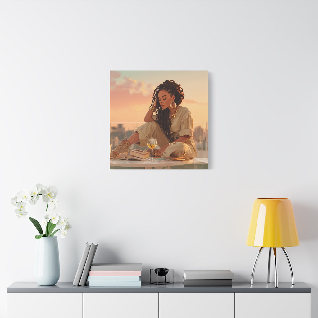 Relaxed Woman Reading Rooftop Canvas