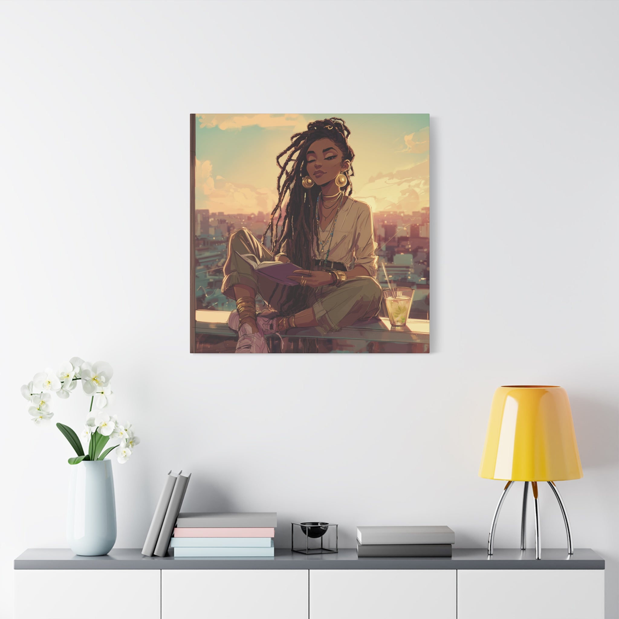 Woman with Dreads Reading by Window Canvas