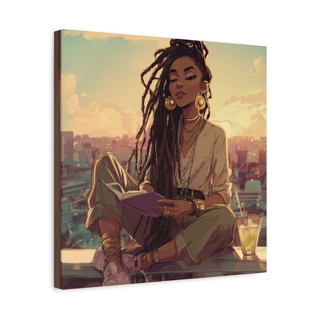 Woman with Dreads Reading by Window Canvas