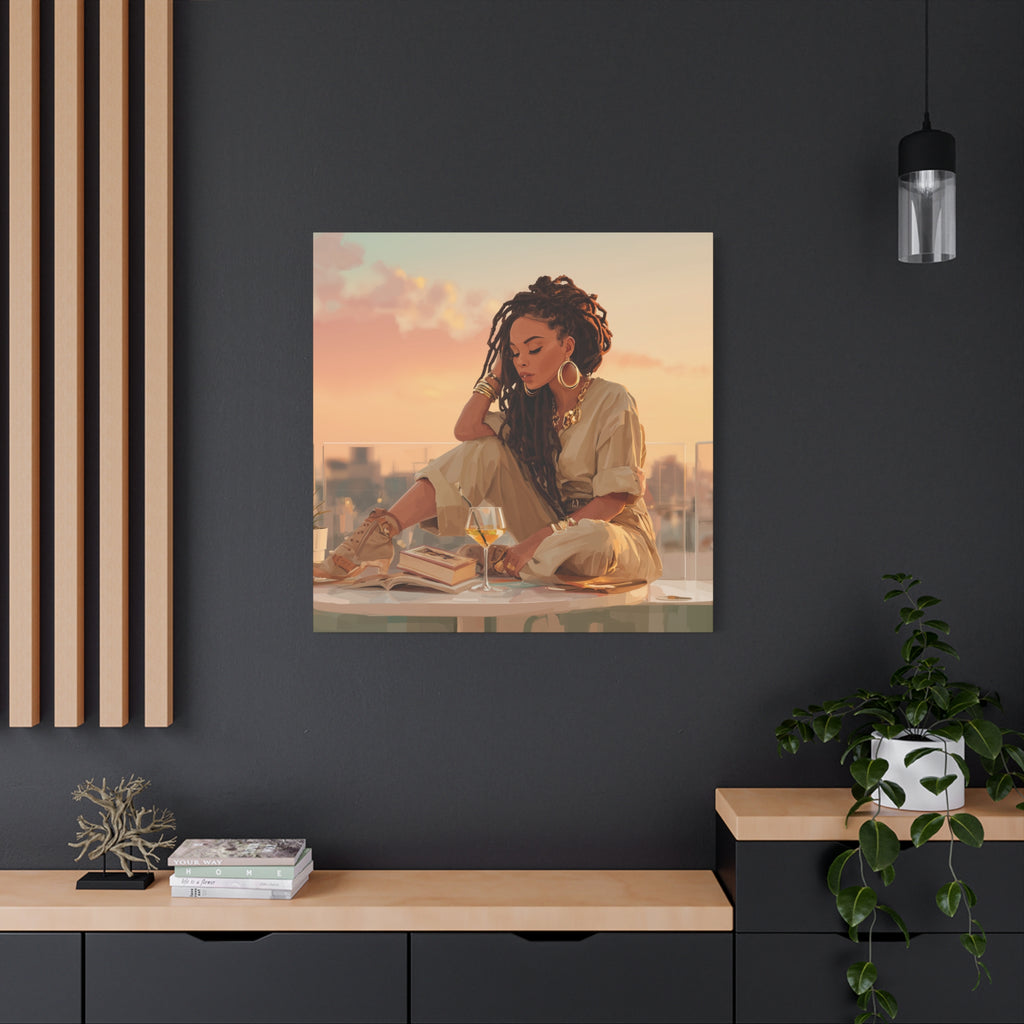 Relaxed Woman Reading Rooftop Canvas