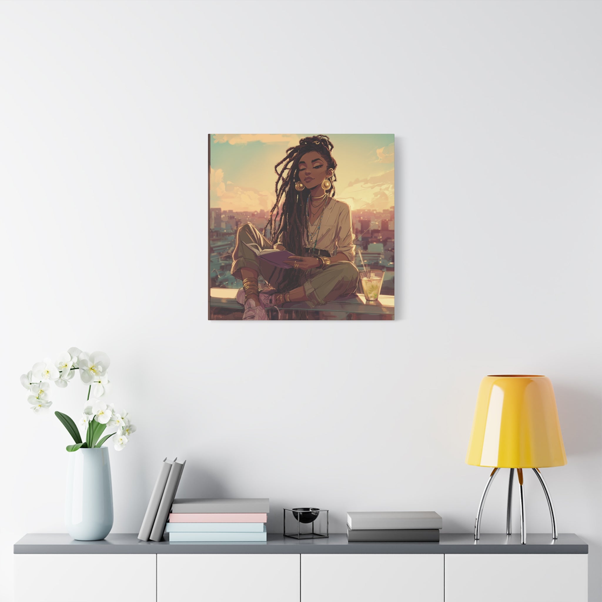 Woman with Dreads Reading by Window Canvas