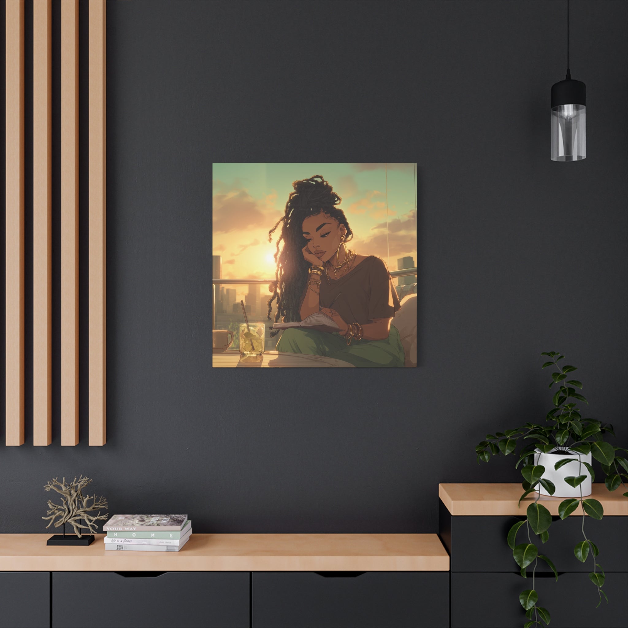 Sunset Reading Woman Matte Canvas
