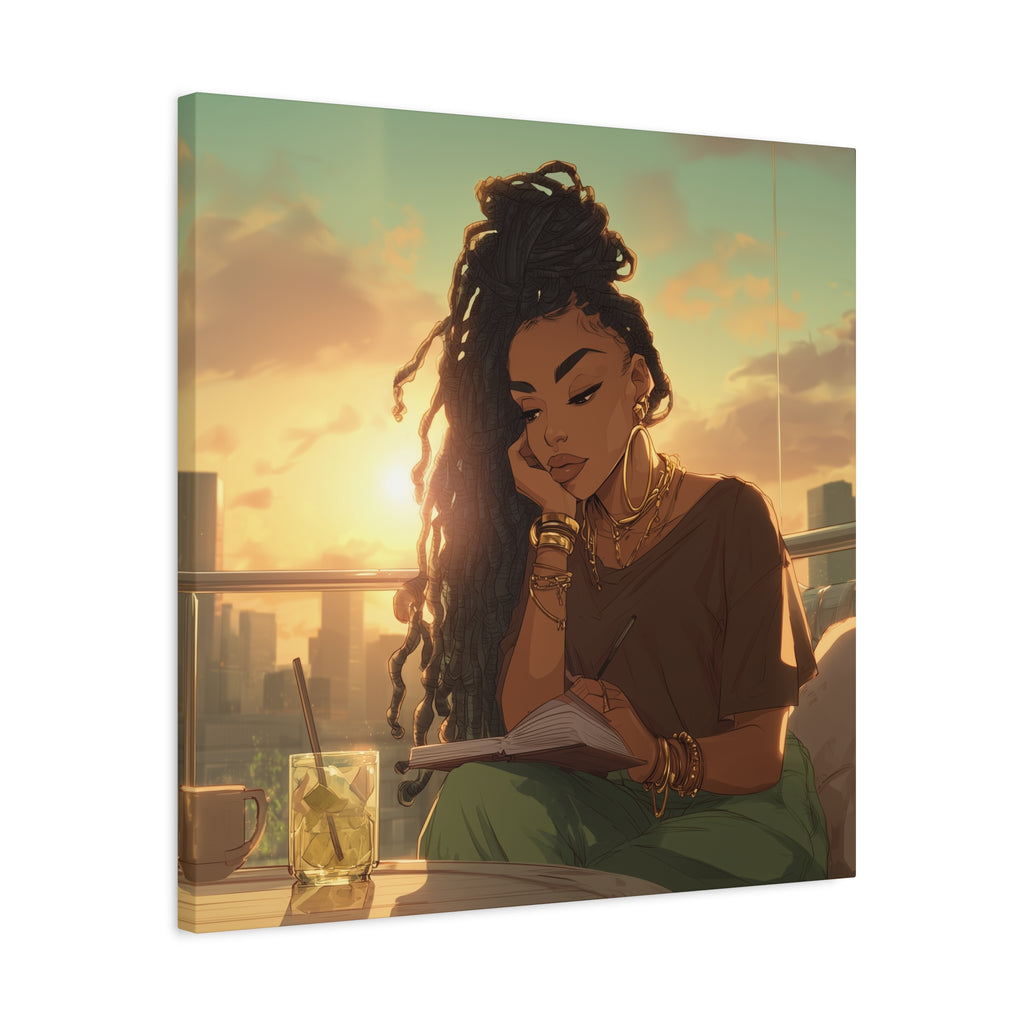 Sunset Reading Woman Matte Canvas