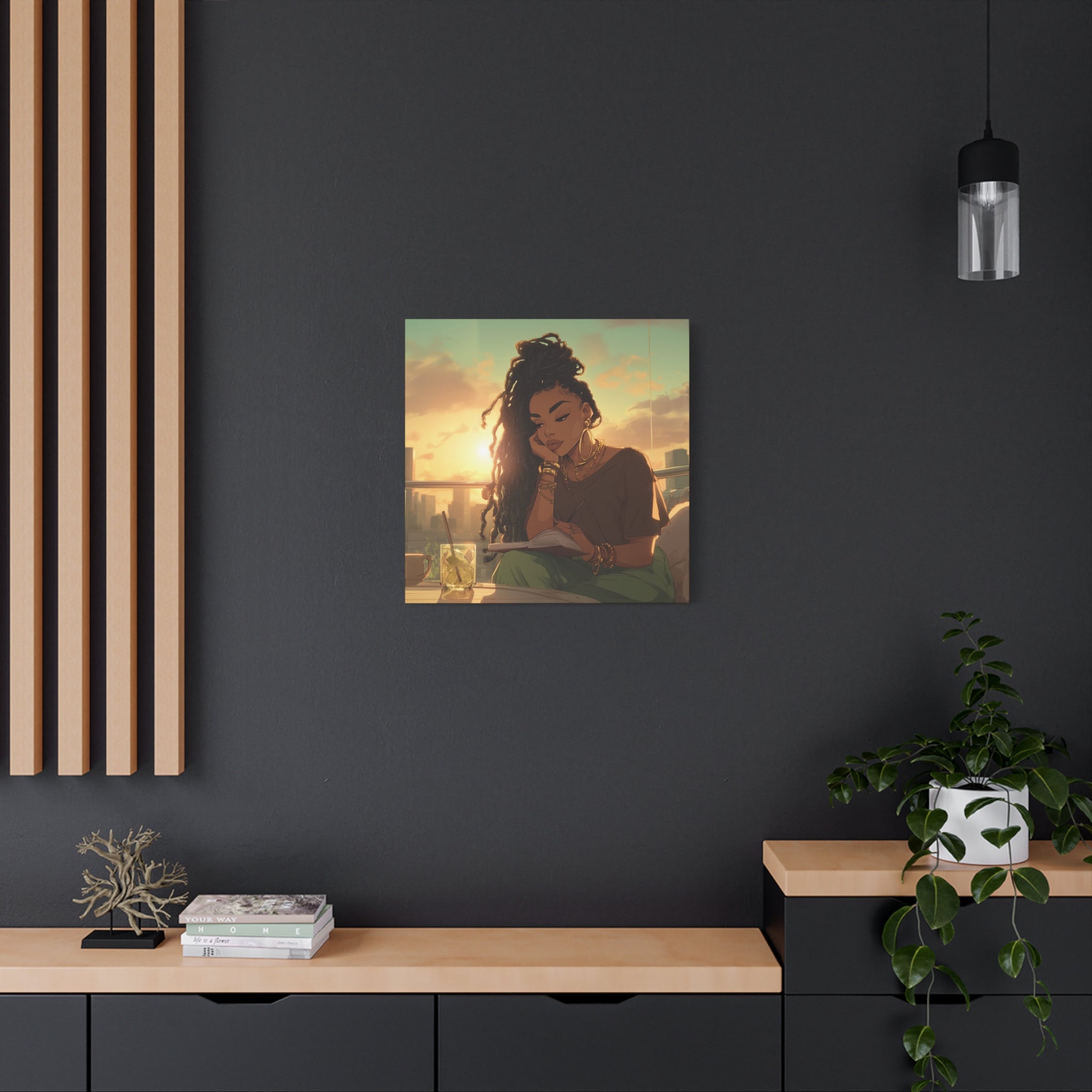 Sunset Reading Woman Matte Canvas