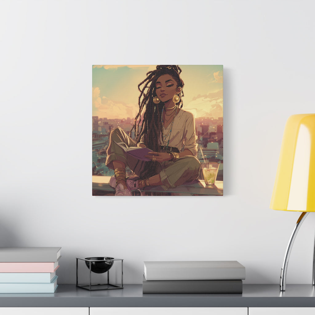 Woman with Dreads Reading by Window Canvas