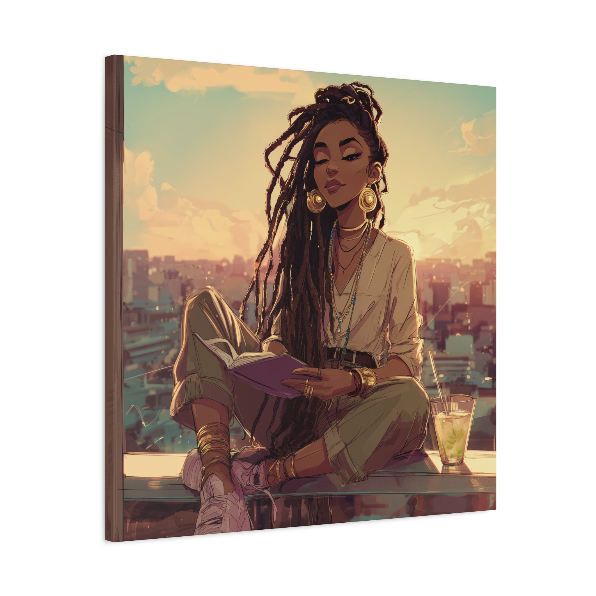 Woman with Dreads Reading by Window Canvas